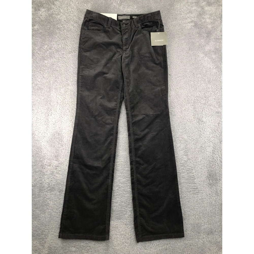 Liz Claiborne Corduroy Pants Womens 6 (30x33) Gray NWT Sloane Bootcut Stretch